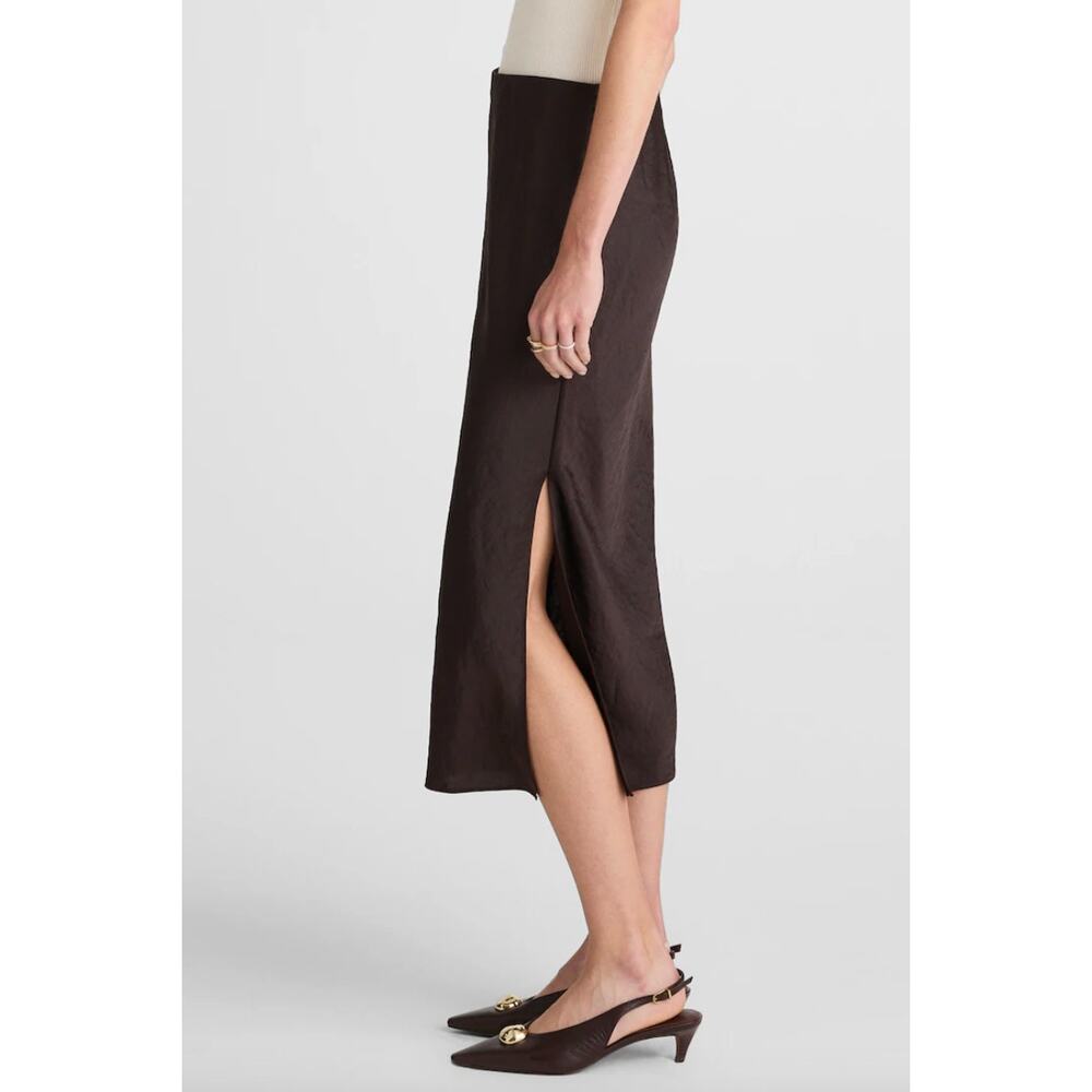 Madewell 2025 Satin Midi Slip Skirt with Side Slit Black Walnut, Size 8 (NWT)